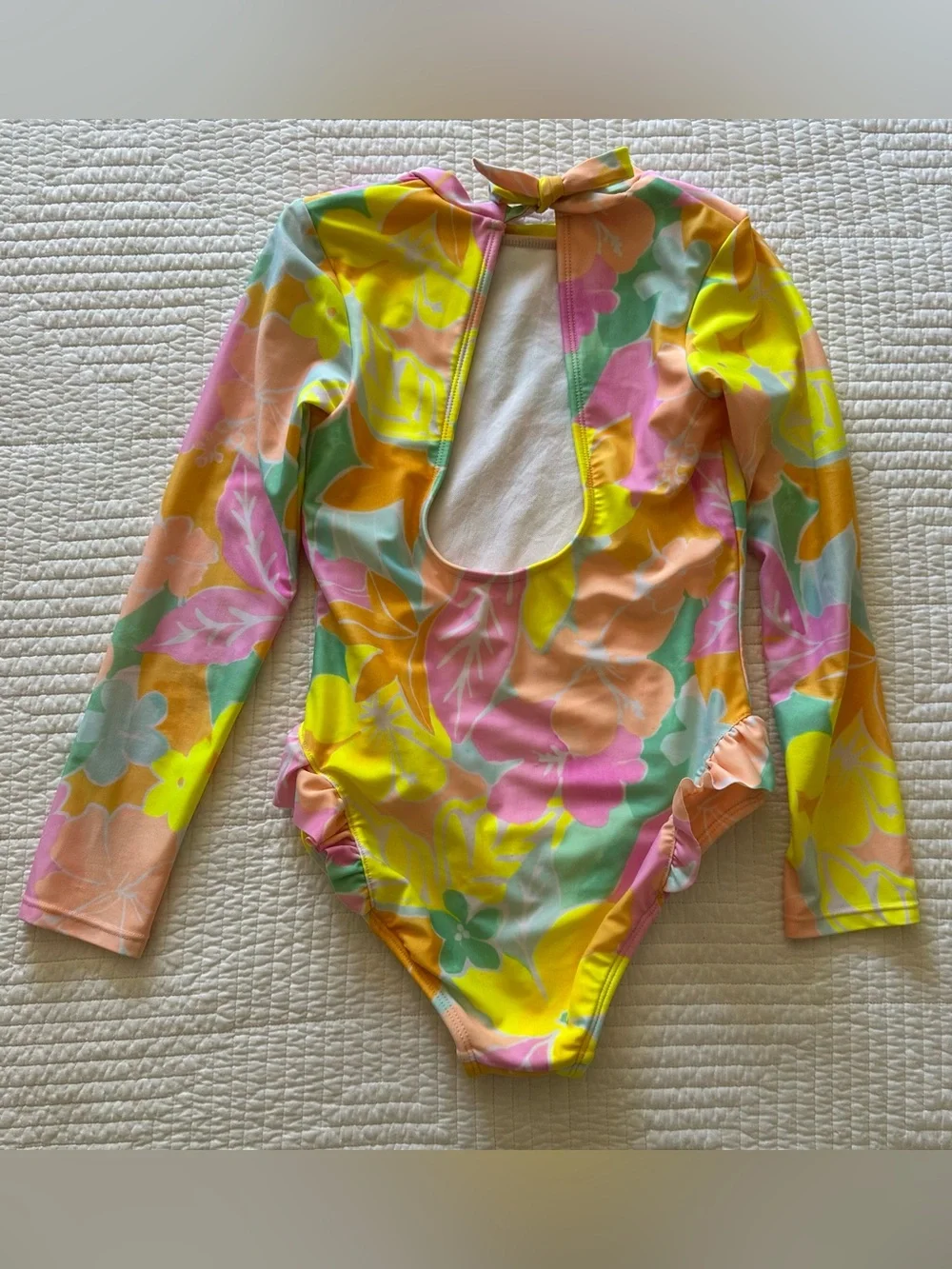 Cat & Jack One-piece Swimsuit Girls Size 8 (M) Colorful Ruffle Long Sleeve